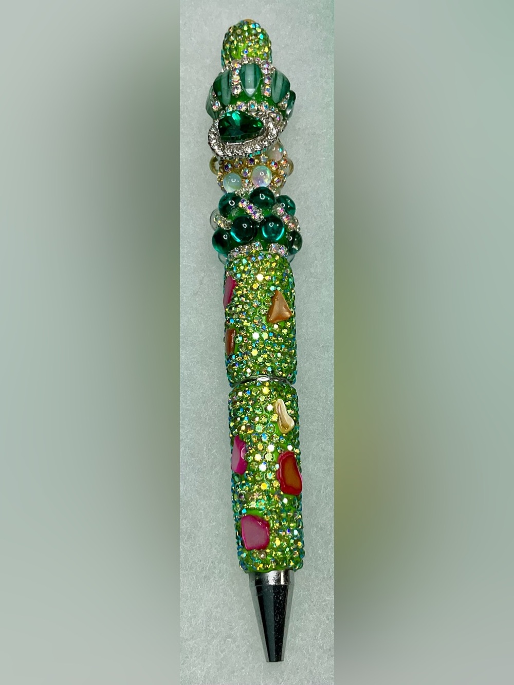 Hand Crafted Green Crystal Statement Pen with Multicolor Accents